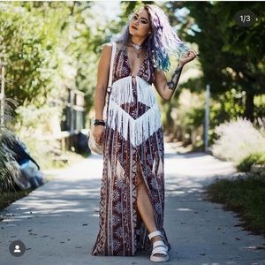 Tobi Burgundy Paisley Fringe Dress